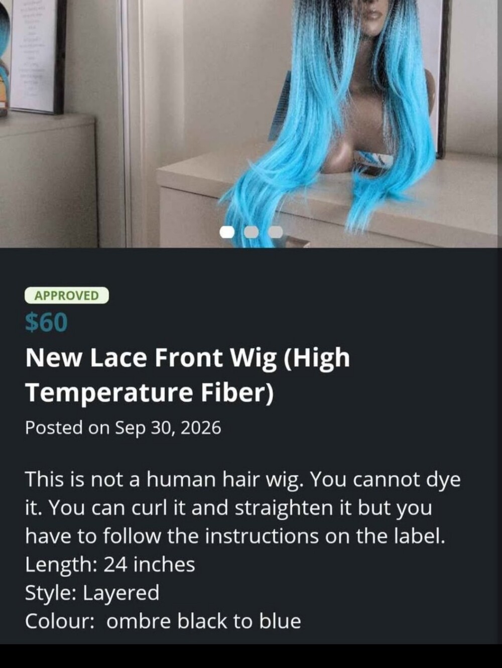 New Lace Front Wig - Ombre Black to Blue